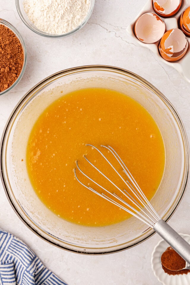 combined wet ingredients for brownies