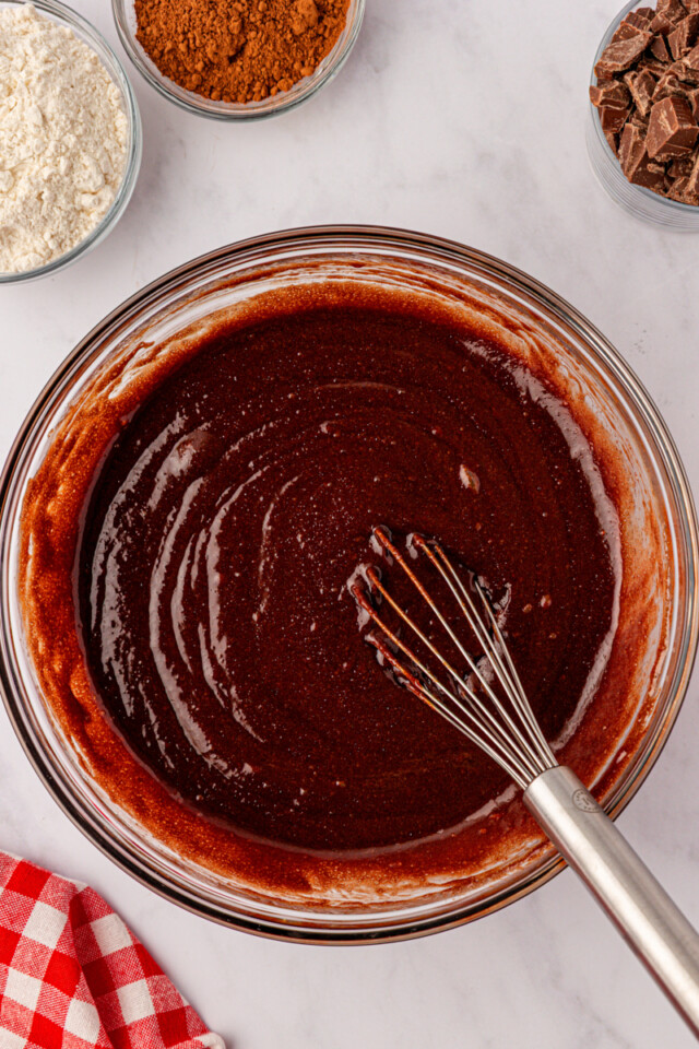 combined wet ingredients for brownies