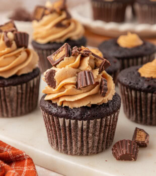 chocolate cupcakes with peanut butter filling and peanut butter frosting