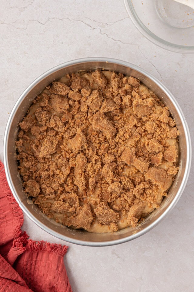 assembled cinnamon streusel muffin cake before baking