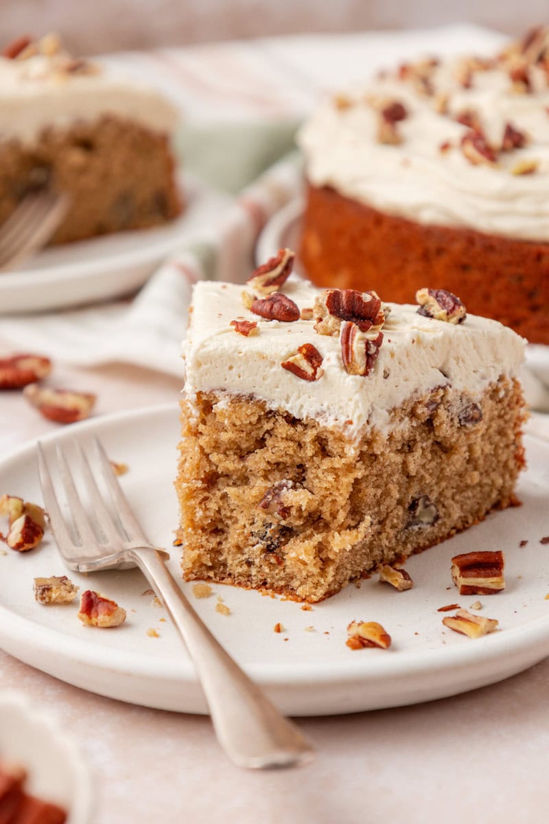 a slice of maple snack cake with a bite missing