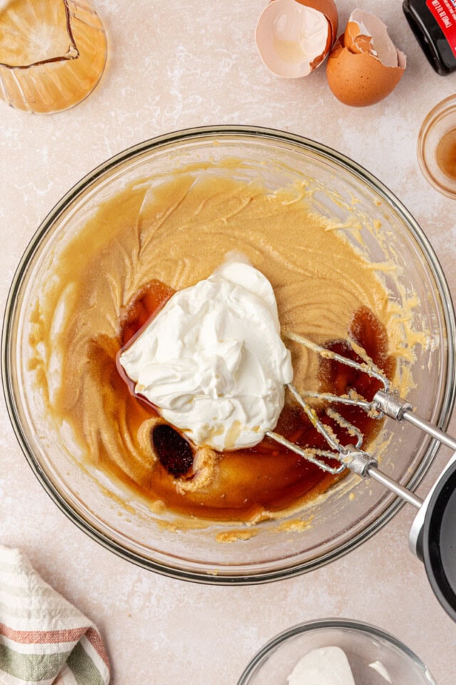 maple syrup and sour cream added to cake batter