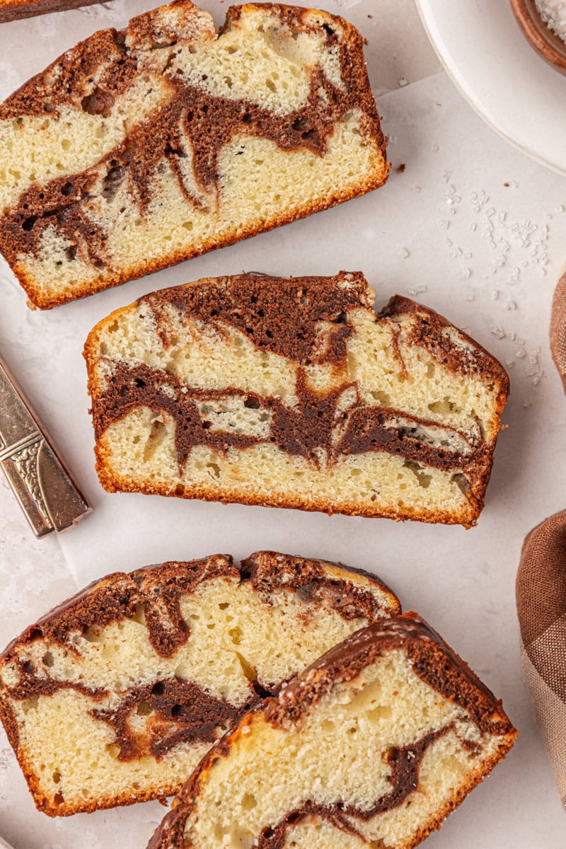 slices of chocolate and vanilla marble cake