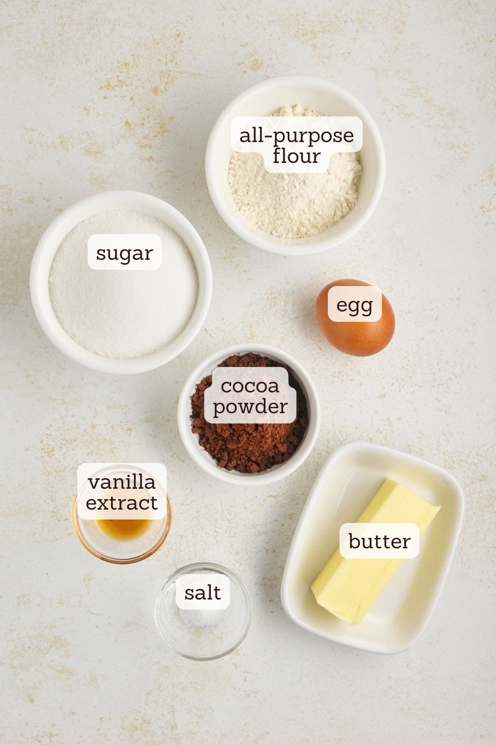 overhead view of ingredients for small batch brownies